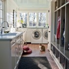 Laundry Room Trendy Precious Laundry Room Planner With Trendy Washing Machine Dark Kitchen Mat On Brick Floor Vintage White Cabinet Stainless Steel Tap Interior Design Smart And Beautiful Laundry Rooms That Inspire Your Design Creativity