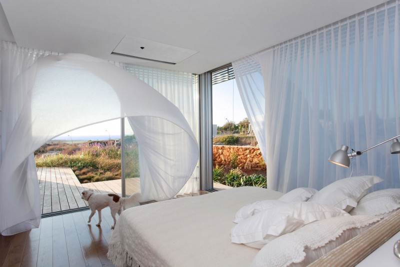 White Blue In Prestigious White Blue Transparent Drapes In The Bedroom Artistic Clutter House Furnished White Wooden Glass Windows Decoration  Surprising Home Decoration With An Open Landscape Of Seaside Views