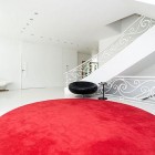 Suede Sleeper Round Red Suede Sleeper Sofa In Round Shape Furnishing Space Under Stairs Sleek White Contemporary Villa In Madrid Apartments Sophisticated Scandinavian Living Rooms As Inspirational Design For You