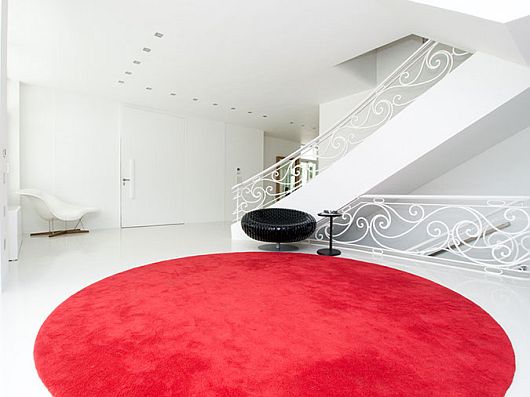 Suede Sleeper Round Red Suede Sleeper Sofa In Round Shape Furnishing Space Under Stairs Sleek White Contemporary Villa In Madrid Apartments Sophisticated Scandinavian Living Rooms As Inspirational Design For You