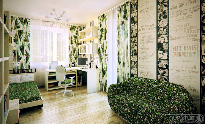 Green Room Studio Refreshing Green Room Of Sava Studio House Functions As Teen Bedroom Dominated By Full Of Green Patterned Matter Decoration Fantastic Room Decorations To Make A Comfortable Living Space