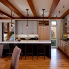 Farmhouse Kitchen Wooden Remarkable Farmhouse Kitchen Design With Wooden Floor And Beams Ceiling Ideas Applied Gray Kitchen Cupboards Paint Kitchens Fantastic Kitchen Cupboards Paint Ideas With Chic Cupboards Arrangements