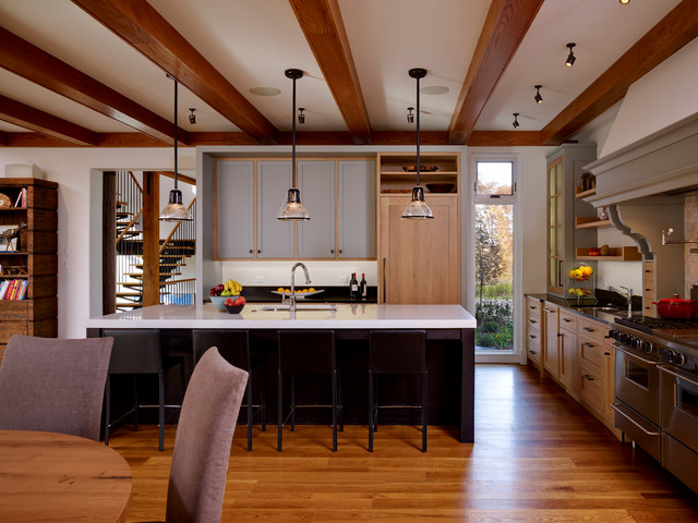 Farmhouse Kitchen Wooden Remarkable Farmhouse Kitchen Design With Wooden Floor And Beams Ceiling Ideas Applied Gray Kitchen Cupboards Paint Kitchens Fantastic Kitchen Cupboards Paint Ideas With Chic Cupboards Arrangements