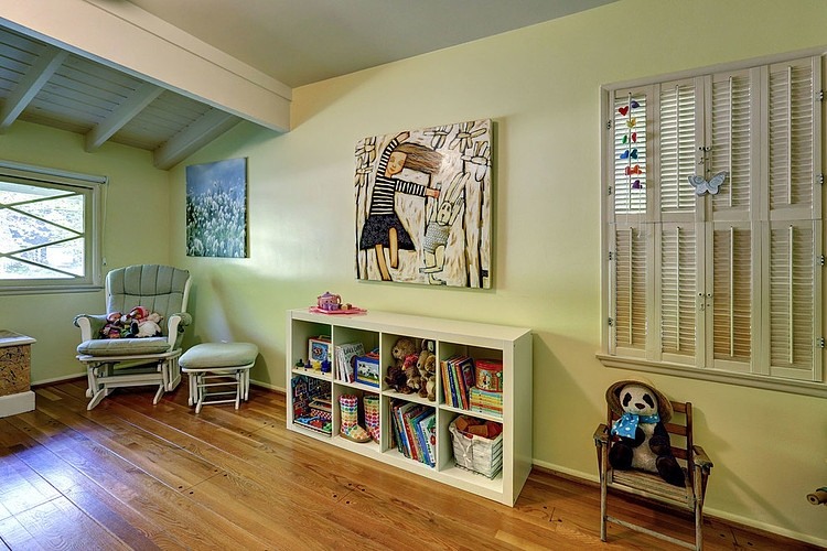 Kids Room Wooden Remarkable Kids Room Design With Wooden Floor And White Console Table At Modern Ranch House Applied Chair On Corner Decoration Stylish Modern Ranch Home Interior In Bright Color Decoration
