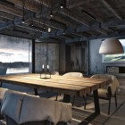 Dining Room With Rustic Dining Room Interior Decorated With Hard Wooden Table Coupled With Padded Chairs In Brown To Match Room Dream Homes Modern Industrial Interior Design With Exposed Ceiling And Structural Glass Floors