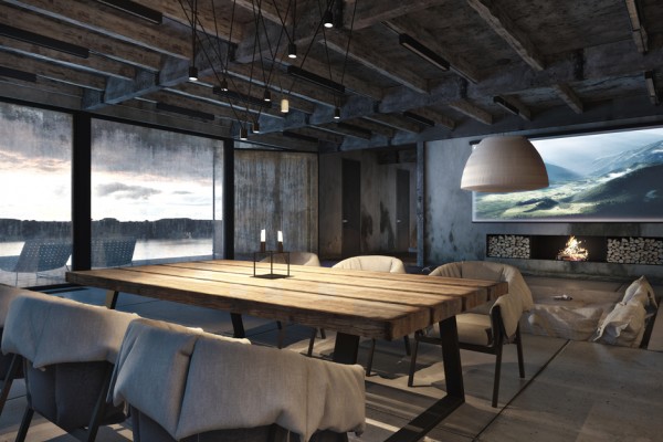 Dining Room With Rustic Dining Room Interior Decorated With Hard Wooden Table Coupled With Padded Chairs In Brown To Match Room Dream Homes Modern Industrial Interior Design With Exposed Ceiling And Structural Glass Floors