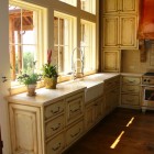 Kitchen Design Cream Rustic Kitchen Design With Old Cream Kitchen Cabinet Ideas And Granite Countertop Applied Large Glass Window Too Kitchens Inspiring Kitchen Cabinet Ideas Applying Various Cabinet Designs