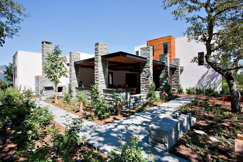 Terrace Of Residence Sensational Terrace Of The Calistoga Residence With Stone Pillars And Wooden Ceiling Near The Green Plantations Decoration  Extravagant Modern Home With Extraordinary Living Room And Roof Balcony