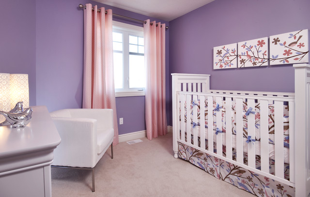 Purple Themed Interior Sexy Purple Themed Baby Nursery Interior Furnished With White Crib Bedding For Girls With Autumnal Flowers Pattern Kids Room Charming Crib Bedding For Girls With Girlish Atmosphere