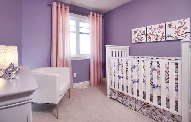 Purple Themed Interior Sexy Purple Themed Baby Nursery Interior Furnished With White Crib Bedding For Girls With Autumnal Flowers Pattern Kids Room  Charming Crib Bedding For Girls With Girlish Atmosphere