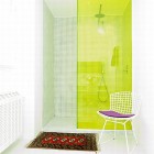 Yellow Shower Shower Shocking Yellow Shower Curtain Covering Shower Space On Bathroom Corner Of Sleek White Contemporary Villa In Madrid Apartments Sophisticated Scandinavian Living Rooms As Inspirational Design For You