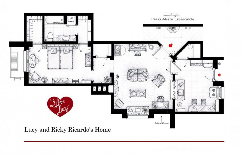 Lucy And Home Simple Lucy And Ricky Ricardos Home With TV Home Floor Plans Displaying Master Bedroom With Entertainment Wall And Chairs Decoration  Imaginative Floor Plans Of Television Serial Movie House