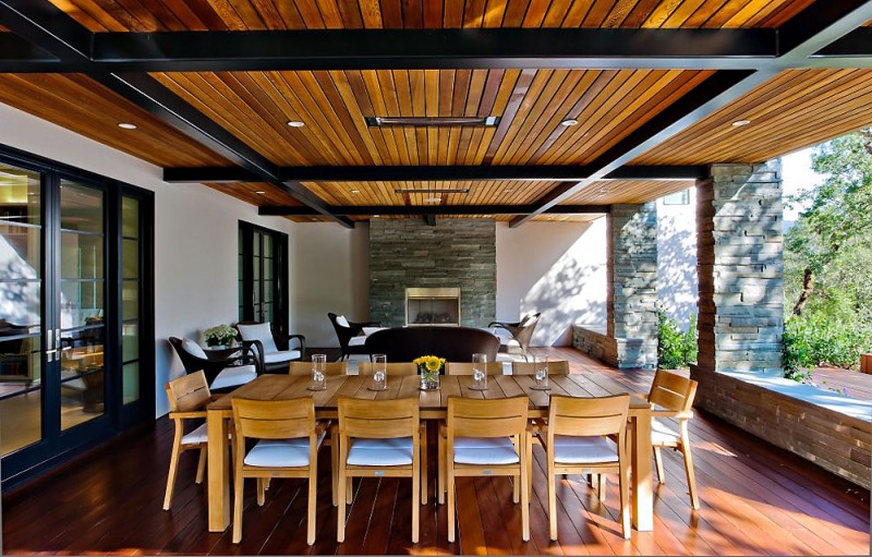 Open Dining The Simple Open Dining Space In The Calistoga Residence Terrace With Wooden Ceiling And The Wooden Floor Decoration Extravagant Modern Home With Extraordinary Living Room And Roof Balcony