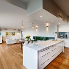 Open Floor Design Sleek Open Floor Living Space Design Include Kitchen That Applied White Kitchen Cupboards Design And Glossy Laminate Floor Kitchens Various Kitchen Cupboards Design With Varieties Of Interiors