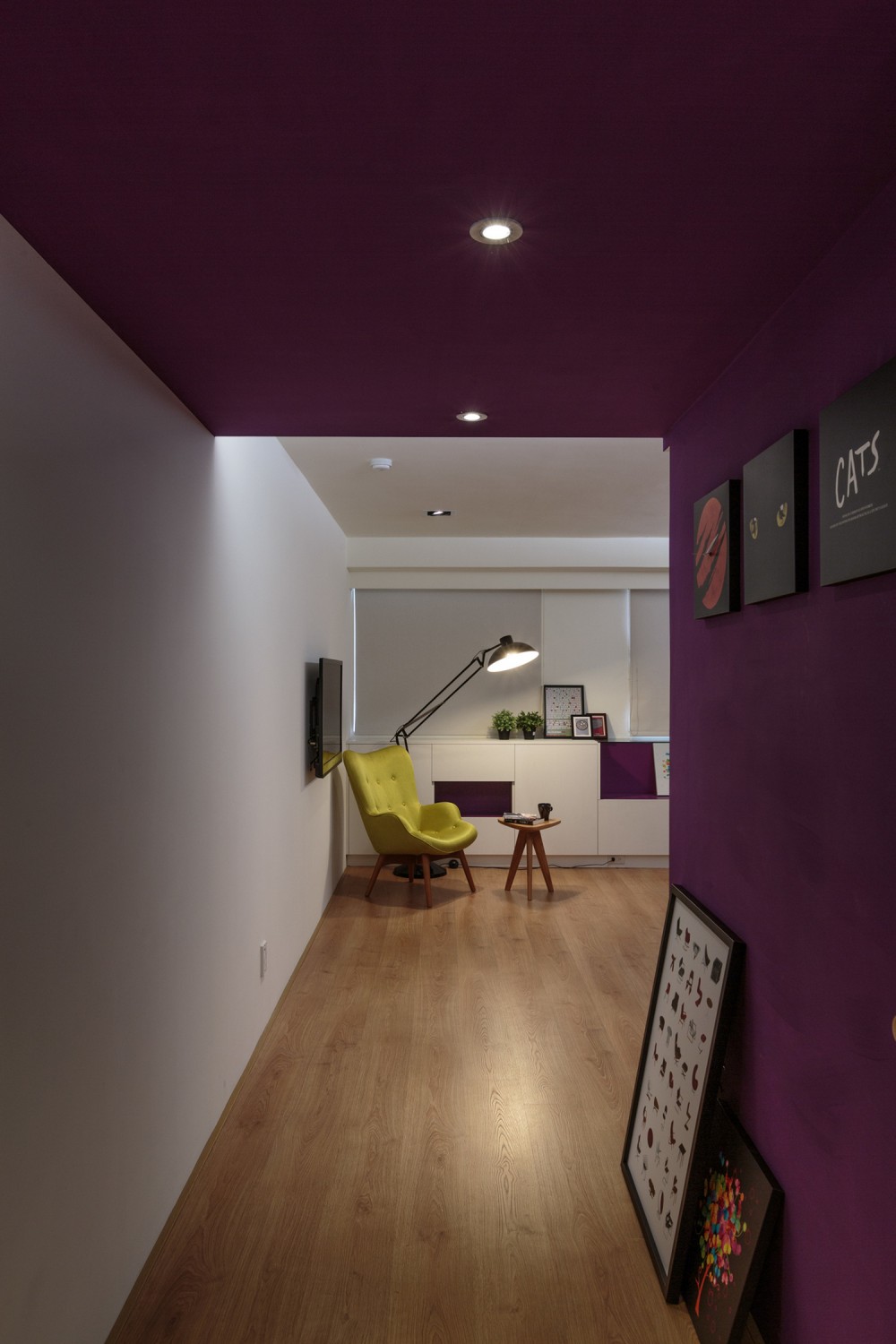 Wooden Floor House Sleek Wooden Floor Covering Modern House Flooring Enhanced With White And Purple Painted Wall With Yellow Chair Bedroom  Simple Color Decoration For A Creating Spacious Modern Interiors