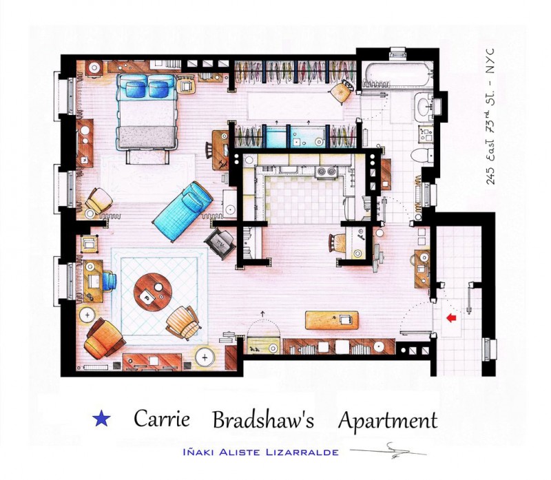 Carrie Bradshaws With Small Carrie Bradshaws Apartments Combined With TV Home Floor Plans Installed With Modular Coffee Table And Lounge Decoration Imaginative Floor Plans Of Television Serial Movie House