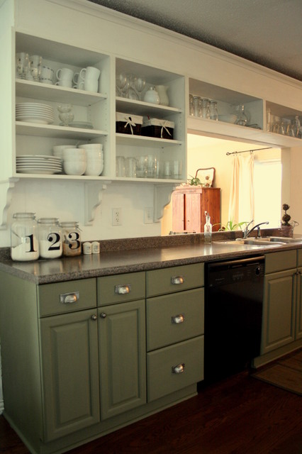 Green Kitchen And Striking Green Kitchen Cupboards Paint And Granite Countertop Applied Also Open Storage With Laminate Flooring Ideas Kitchens Fantastic Kitchen Cupboards Paint Ideas With Chic Cupboards Arrangements