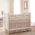 Baby Girl Furnished Stunning Baby Girl Bedroom Idea Furnished With White Painted Crib Bedding For Girls With Pink Bows On Grid Kids Room Charming Crib Bedding For Girls With Girlish Atmosphere