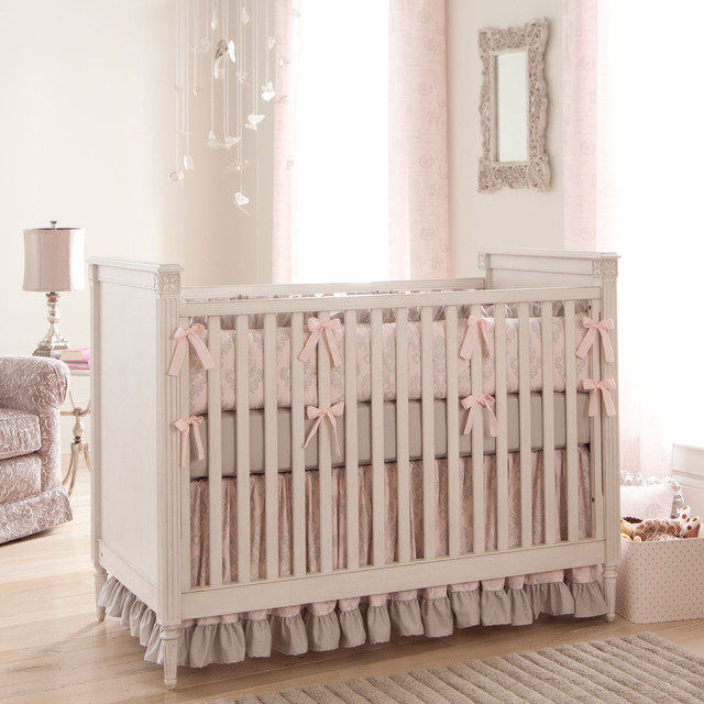 Baby Girl Furnished Stunning Baby Girl Bedroom Idea Furnished With White Painted Crib Bedding For Girls With Pink Bows On Grid Kids Room  Charming Crib Bedding For Girls With Girlish Atmosphere