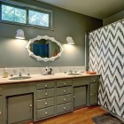 Bathroom Design Modern Stunning Bathroom Design Inside The Modern Ranch House With Green Painted Vanity And Chevron Curtain Shower Decoration Stylish Modern Ranch Home Interior In Bright Color Decoration (+14 New Images)