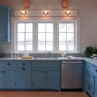 Beach Style Blue Stunning Beach Style Kitchen With Blue Kitchen Cupboards Ideas And Granite Countertop Also Beams Ceiling Ideas Kitchens Deluxe Kitchen Cupboards Ideas With Enchanting Kitchen Designs