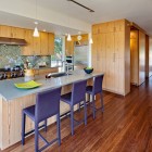 Purple Stools Complete Stunning Purple Stools Placed To Complete Island Inside Breeze House Open Kitchen Facing Nice Backsplash Area Architecture Elegant Spacious Home With Wooden Material And Bright Interior Themes