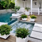 Swimming Pool Hot Stunning Swimming Pool Flowing Into Hot Tub At Small Backyard Decorated With Modern White Cube Planters Swimming Pool Amazing Cool Swimming Pool Bringing Beautiful Exterior Style