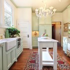 Traditional Kitchen Soft Stunning Traditional Kitchen Design With Soft Green Kitchen Cupboards Paint And Mini Kitchen Island With Persian Carpet Kitchens Fantastic Kitchen Cupboards Paint Ideas With Chic Cupboards Arrangements