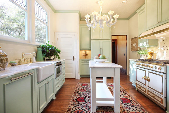 Traditional Kitchen Soft Stunning Traditional Kitchen Design With Soft Green Kitchen Cupboards Paint And Mini Kitchen Island With Persian Carpet Kitchens Fantastic Kitchen Cupboards Paint Ideas With Chic Cupboards Arrangements