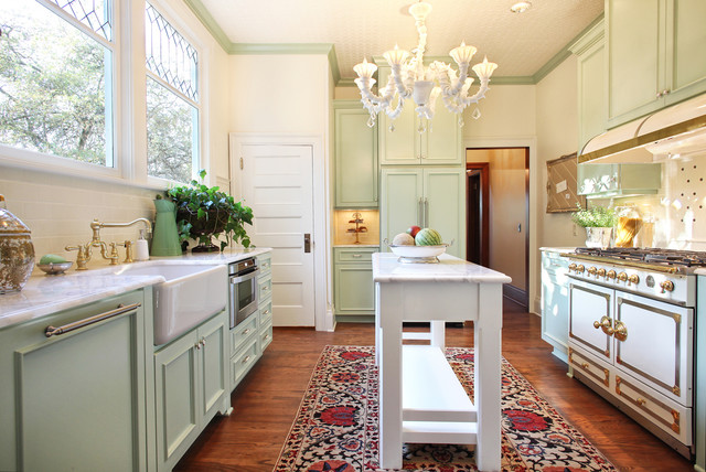 Traditional Kitchen Soft Stunning Traditional Kitchen Design With Soft Green Kitchen Cupboards Paint And Mini Kitchen Island With Persian Carpet Kitchens  Fantastic Kitchen Cupboards Paint Ideas With Chic Cupboards Arrangements