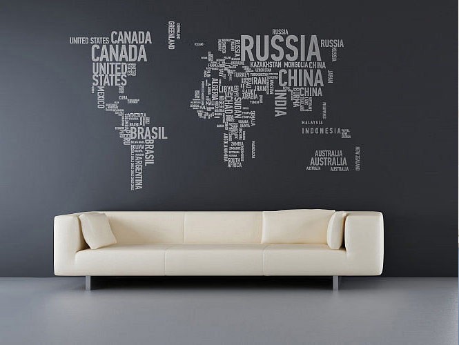 Wall Sticker Decoration Stunning Wall Sticker World Map Decoration In Modern Entry Way Used Cream Sofa Furniture Design Ideas For Inspiration Decoration Unique Wall Sticker Decor For Your Elegant Residence Interiors