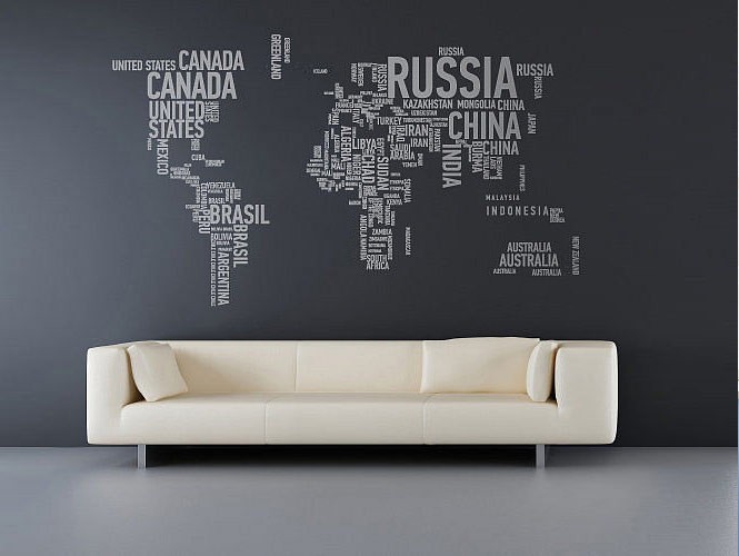 Wall Sticker Decoration Stunning Wall Sticker World Map Decoration In Modern Entry Way Used Cream Sofa Furniture Design Ideas For Inspiration Decoration  Unique Wall Sticker Decor For Your Elegant Residence Interiors