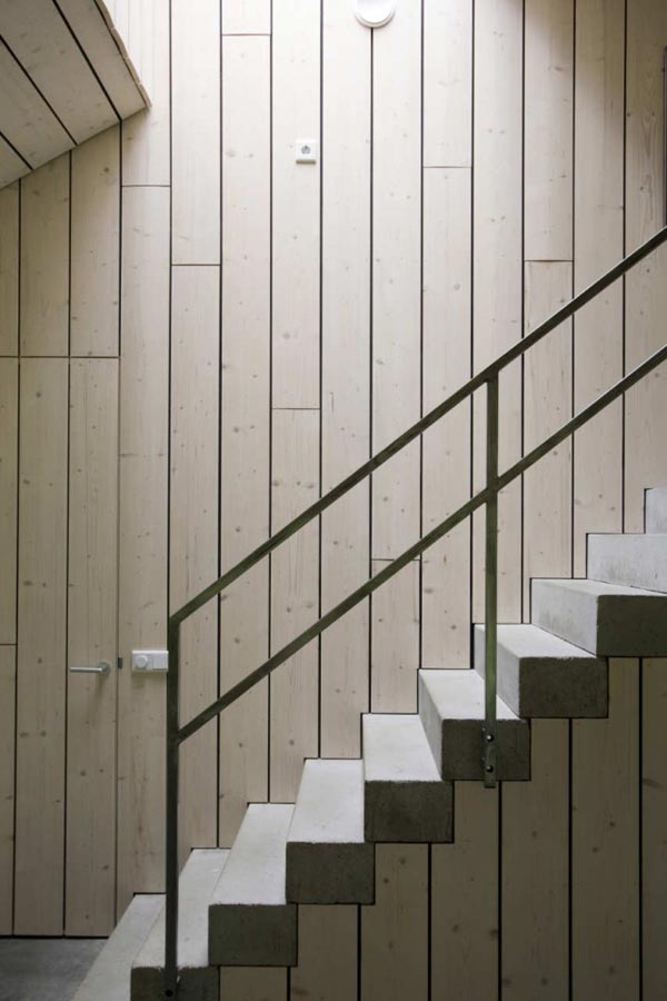 White Wooden And Stunning White Wooden Striped Wall And Ladder Frame Beside White Constructed Ladder And Iron Railing Inside Chimney House Architecture Elegant Chimney House With Striped Walls And Rectangular Floor Plans