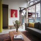 Wooden Striped And Stunning Wooden Striped Living Desk And Dark Gray Living Sofa On Assorted Patterned Carpet Inside Euclid Avenue House Decoration Amazing House Plant Decor With A Modern Taste In Urban Residence