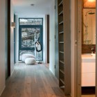 Empty Space Modern Stylish Empty Space In The Modern Cabin Design For House Installed With Wooden Striped Floor And White Modular Foot Rest Decoration Luxurious Beautiful Private Cabin Surrounded By Forest Trees