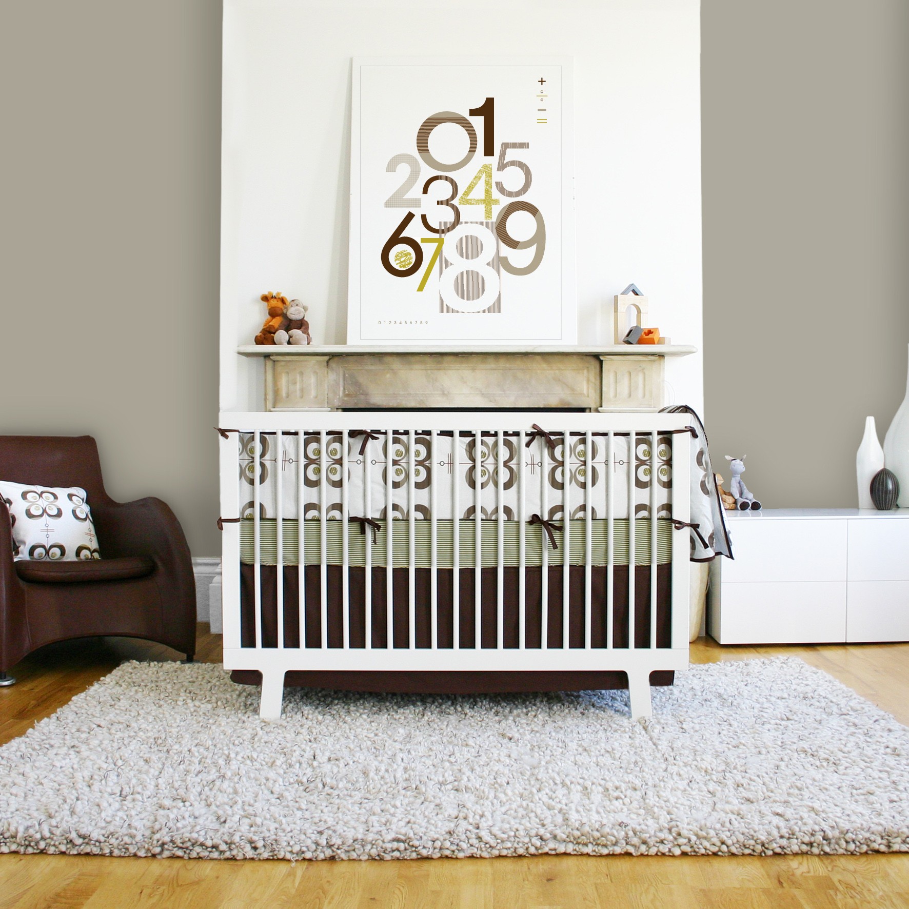 White Painted Bedding Stylish White Painted Modern Crib Bedding Integrating Dark Brown Green And White Detail Covering The Bedspread Kids Room  Inspirational Modern Crib Bedding With Lovely Color Combination