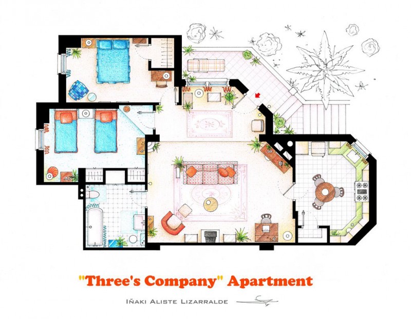 Threes Company Tv Terrific Threes Company Apartment Using TV Home Floor Plans With Twin Mini Bed In Contemporary Bedroom Involved Bathroom Decoration Imaginative Floor Plans Of Television Serial Movie House