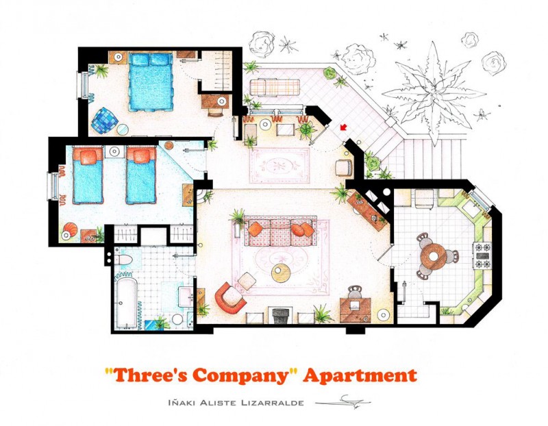 Threes Company Tv Terrific Threes Company Apartment Using TV Home Floor Plans With Twin Mini Bed In Contemporary Bedroom Involved Bathroom Decoration  Imaginative Floor Plans Of Television Serial Movie House