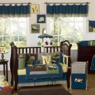 Home Baby Involving Traditional Home Baby Nursery Idea Involving Brown Wooden Crib Bedding For Boys With Blue Patterned Linen Kids Room Elegant Crib Bedding For Boys With Stylish Decoration