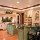 Kitchen Design Painted Traditional Kitchen Design With White Painted Kitchen Cabinet And Green Kitchen Island Also Wooden Floor And Granite Countertop Kitchens Colorful Kitchen Cabinets For Eye Catching Paint Colors