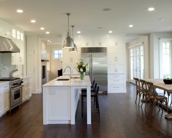 Kitchen Layout Side Traditional Kitchen Layout With Rustic Side Chairs Surrounding Dining Table And White Kitchen Cabinet Metallic Pendant Lights Kitchens  Simple How To Design A Kitchen Layout With Some Lovely Concepts