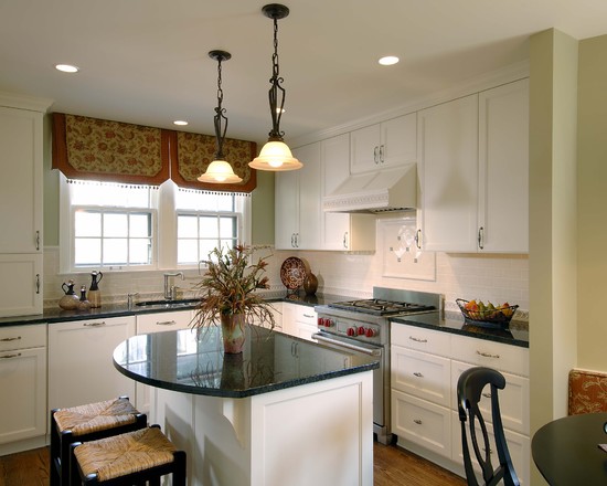 Kitchen With Island Traditional Kitchen With Small Kitchen Island Ideas And Antique Pendant Lights Floral Print Venetian Blind Sectional Kitchen Corner White Range Hood Kitchens  Elegant Small Kitchen Island Ideas To Grant A Fancy Dishing Spot