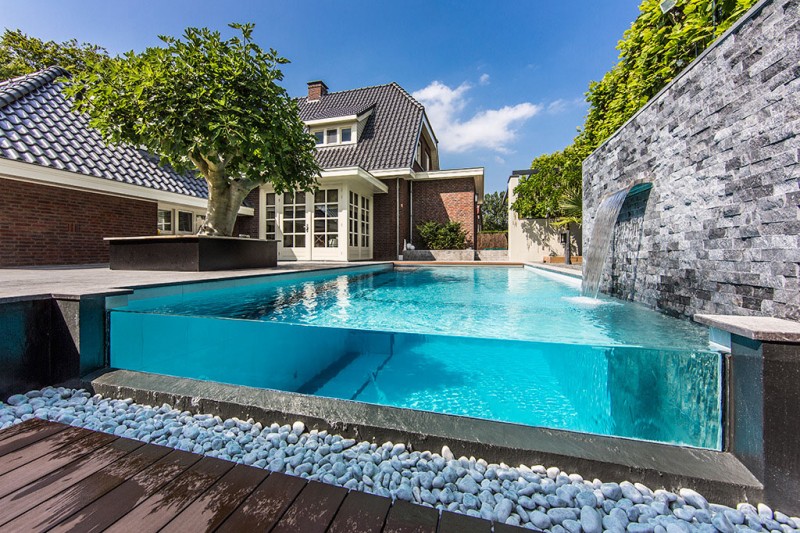 Dream Backyard Appearance Uncommon Dream Backyard Of House Appearance Dominated With Semi Infinity Swimming Pool With Gravels Decoration Beautiful Pool Backyard For Luxury And Fresh Backyard Look