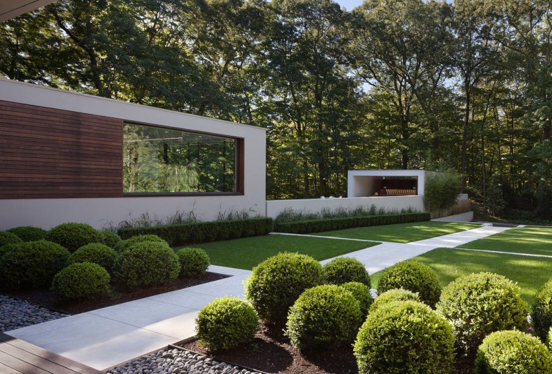 Shaped Modular New Unique Shaped Modular Hawthorn In New Canaan Residence Completed With Stone Floor Beside It And Tiled Marble  Charming Modern House With Beautiful Courtyard And Structures