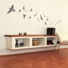 Wall Sticker Birds Unique Wall Sticker Flock Of Birds Decoration In Living Space Used Minimalist Modern Cabinet Furniture And Small Modern Chair Ideas Decoration Unique Wall Sticker Decor For Your Elegant Residence Interiors
