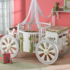 Carriage Shaped Painted Unusual Carriage Shaped Round Crib Painted In White Decorated With Light Green Linen And Brass Detail Kids Room Adorable Round Crib Decorated By Vintage Ornaments In Small Room