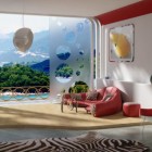 Modern Room Art Vivid Modern Room With Colorful Art Decor Enliven The White Interior Design Produced By Modelight With Stylish Red Seats Living Room Artistic Living Room Design For Stylish Modern Home Interiors