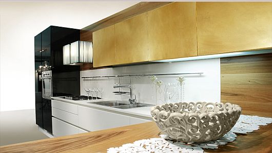 Ultra Modern Utilize Warm Ultra Modern Kitchen Designs Utilize Golden Kitchen Cabinet Set With Clear White Backsplash From Tecnocucina Decoration Elegant Modern Kitchen Design Collections Beautifying Kitchen Interior