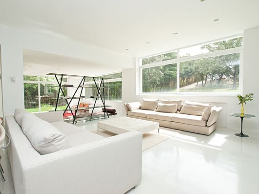 Living Room Furnished Wide Living Room Space Well Furnished With White And Ivory Sectional Sofa Set In Sleek White Contemporary Villa In Madrid Interior Design  Sophisticated Scandinavian Living Rooms As Inspirational Design For You