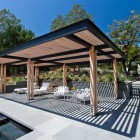 Wooden Pergola Calistoga Wide Wooden Pergola In The Calistoga Residence Poolside With White Beach Chairs On The Grey Floor Decoration Extravagant Modern Home With Extraordinary Living Room And Roof Balcony